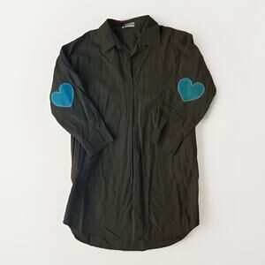 Stylish Olive Mini Dress with Teal Heart Details